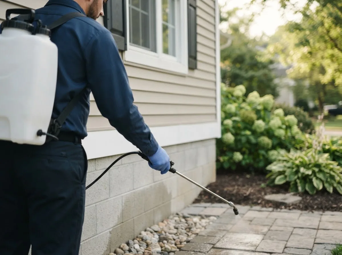Pest control technician inspecting a home in Valley Bend, WV